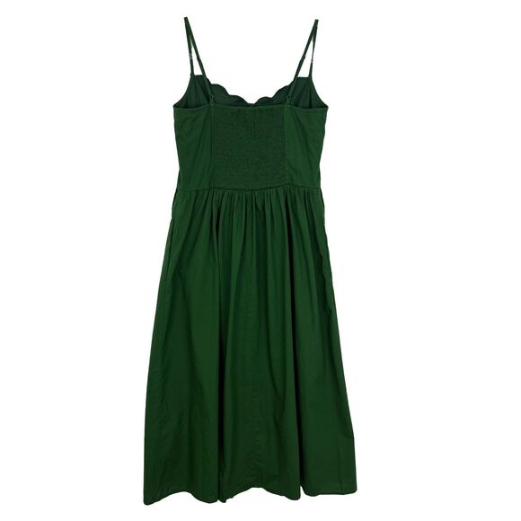 J.CREW Scallop-Trim Button-Front Midi Dress 2 Fern Canyon Green NWT A4 - Picture 2 of 6